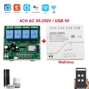 4CH Tuya Smart Switch 220V WIFI Module Remote Control USB 5V 12V 24V 85-250V RF Receiver 10A Smart Relay Includes Free shell