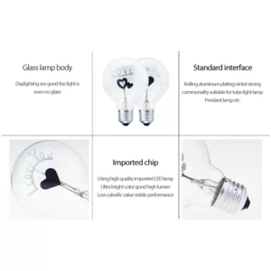 KARWEN vintage Edison Bulb E27 night light G80-Rose & Flower & I-Love-You Holiday  wedding christmas decor for Pendant Lamp