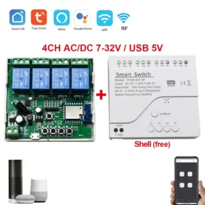 4CH Tuya Smart Switch 220V WIFI Module Remote Control USB 5V 12V 24V 85-250V RF Receiver 10A Smart Relay Includes Free shell