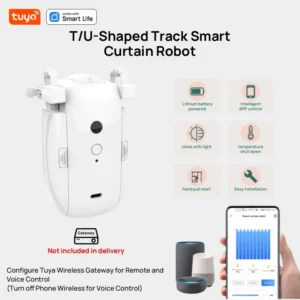 1pc/2pcs Tuya Smart Curtain Robot,T/U-Rail shaped Track,APP Control,Single/Double (Work With Tuya Gateway For Remote Control）