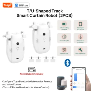 1pc/2pcs Tuya Smart Curtain Robot,T/U-Rail shaped Track,APP Control,Single/Double (Work With Tuya Gateway For Remote Control）