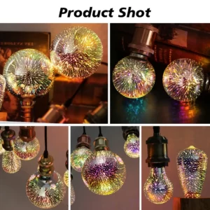 3D LED Light Bulb E27 220V ST64 G80 G95 G125 A60 Diamond Heart Decoration LED Lamp Holiday Lights Novelty Christmas Lamp