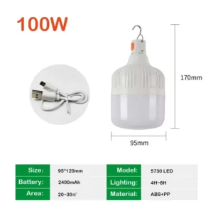 2024 New Outdoor 300W USB Rechargeable LED Lamp Bulbs High Brightness Emergency Light Hook Up Camping Fishing Portable Lantern