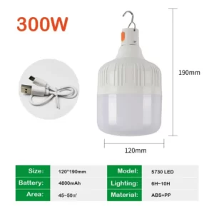 2024 New Outdoor 300W USB Rechargeable LED Lamp Bulbs High Brightness Emergency Light Hook Up Camping Fishing Portable Lantern