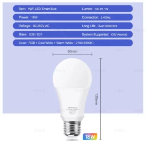Tuya Smart WiFi Bulb E27 18W RGB CW WW Light Bulb Compatible With Google Home Alexa For Smart Home Decoration